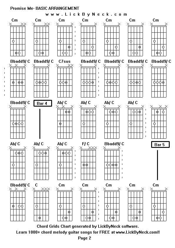 Chord Grids Chart of chord melody fingerstyle guitar song-Promise Me- BASIC ARRANGEMENT,generated by LickByNeck software.